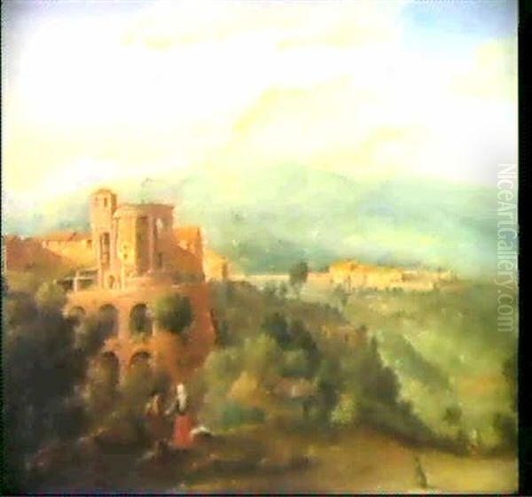 Vue Du Temple De La Sybille A Tivoli Oil Painting by Hendrick Frans van Lint