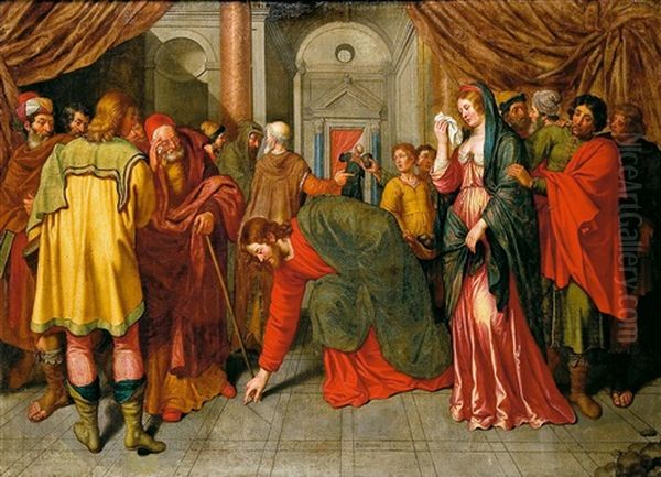 Cristo Y La Mujer Adultera Oil Painting by Peter Van Lint