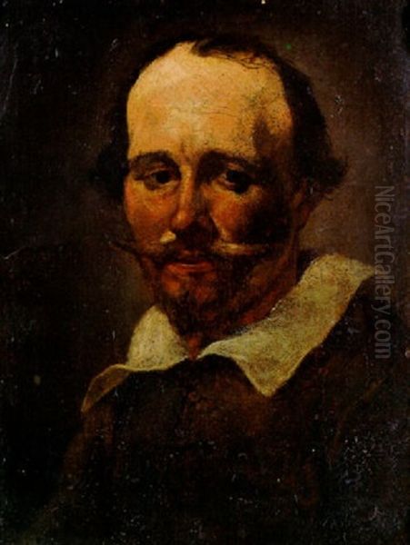 Portrait Of A Gentleman, Small Half Length, Wearing A Brown Jacket And Lace Collar Oil Painting by Peter Van Lint