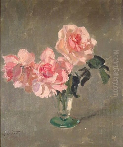 Pink Roses Oil Painting by Edward Barnard Lintott