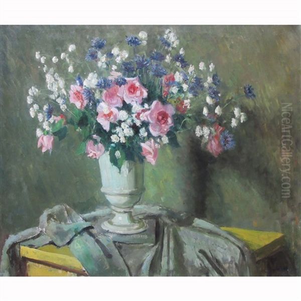 Still Life With Flowers On A Table Oil Painting by Edward Barnard Lintott