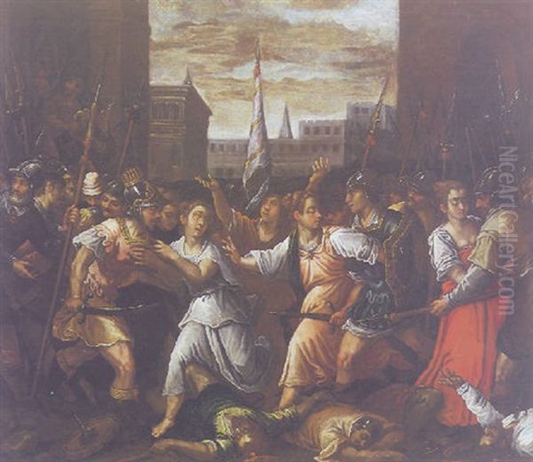 Le Donne Separano I Sabini E I Romani Oil Painting by Angelo Lion