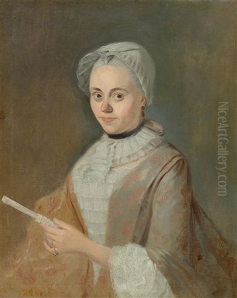Portrait Of A Lady With Fan Oil Painting by Etienne Liotard