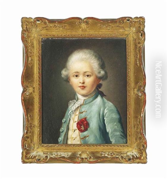 Portrait Of A Young Boy, Half-length, In A Pale Blue Coat Oil Painting by Etienne Liotard