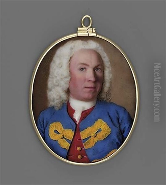 A Gentleman, In Deep-blue Velvet Coat With Gold Frogging, Strawberry-coloured Waistcoat With Gold Buttons Oil Painting by Etienne Liotard