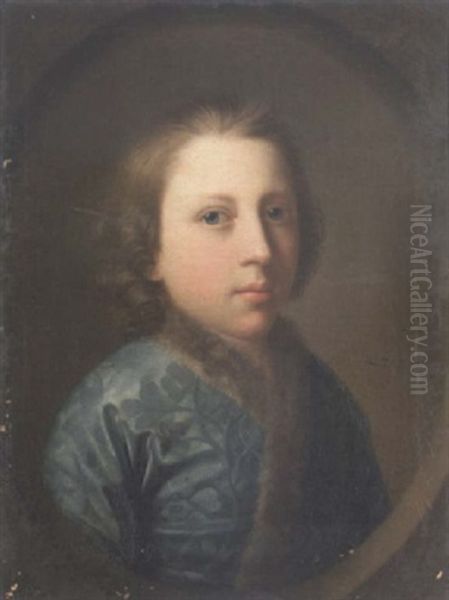 Portrait Of A Boy In An Embroidered Silk Dressing Gown Trimmed With Fur Oil Painting by Etienne Liotard