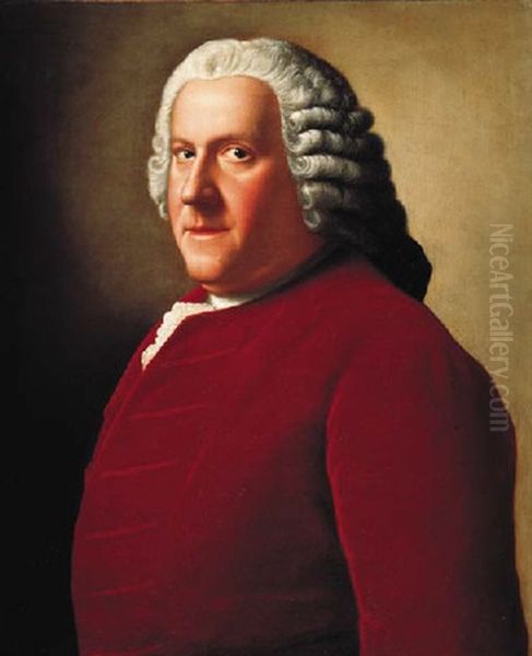 Portrait Of Willem Bentinck, 1st Count Bentinck, In A Red Velvet Coat And White Lace Cravat Oil Painting by Etienne Liotard