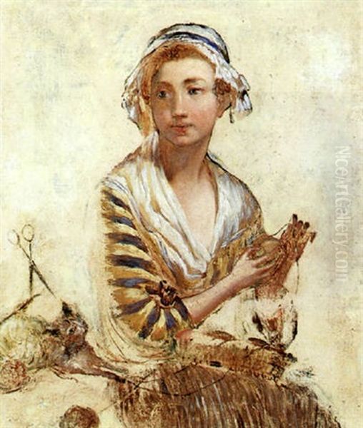 Ein Junges Madchen Mit Wollknauel Und Einer Katze Oil Painting by Etienne Liotard