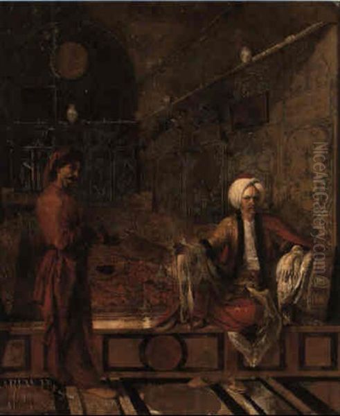 Portrait Of Mr. Carew Wearing Oriental Costume Attended By A Servant Oil Painting by Etienne Liotard