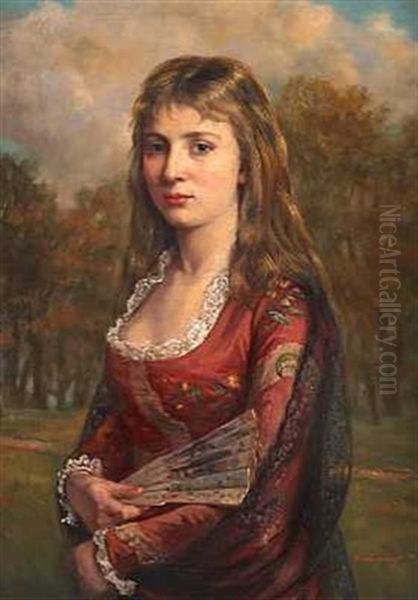 Portrait Of A Young Woman In Russian Dress Oil Painting by Ernst Friederich von Liphart