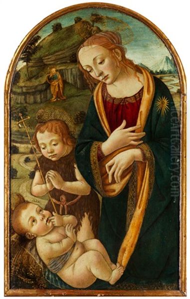 Madonna In Anbetung Des Jesuskindes Mit Dem Jungen Heiligen Johannes Und Heiligen Joseph Im Hintergrund Oil Painting by Filippino Lippi