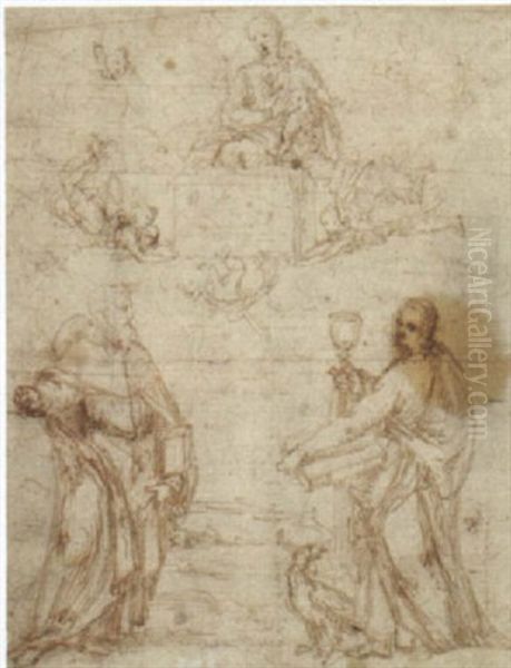 Die Madonna Erscheint Dem Heiligen Johannes Evangelist Und Einem Weiteren Heiligen Oil Painting by Filippino Lippi