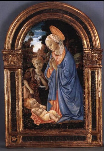 La Vierge Priant Avec L'enfant Jesus Et Saint Jean-baptiste Oil Painting by Filippino Lippi