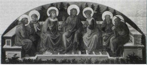 Saint John The Baptist With Other Patron Saints Of          Florence, Saint Francis, Saint Lawrence, Saints Cosmas And Oil Painting by Filippino Lippi