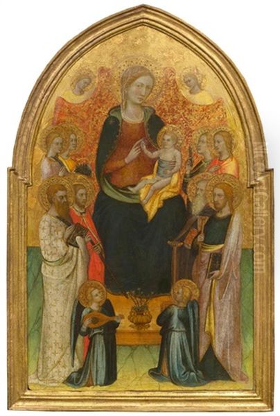The Madonna Enthroned, With The Child, Surrounded By Saints And Angels Oil Painting by Lippo D`Andrea
