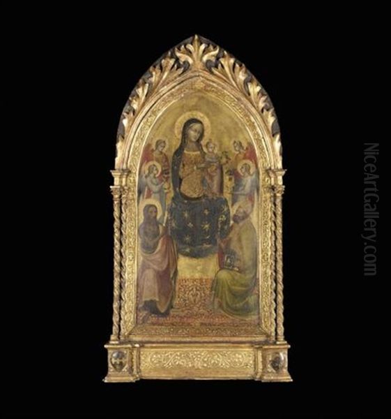 The Madonna And Child Enthroned With Angels And Saints John The Baptist And Nicholas Of Bari Oil Painting by Lippo D`Andrea