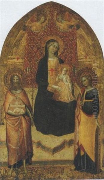 Madonna Con Bambino In Trono Con San Giovanni Battista, Santa Caterina D'alessandria E Due Angeli Oil Painting by Lippo D`Andrea