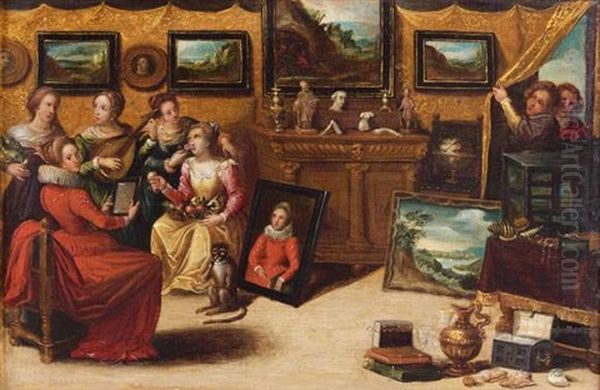 Le Cabinet Diamateur (or Allegorie Des Cinq Sens) Oil Painting by Pieter Lisaert