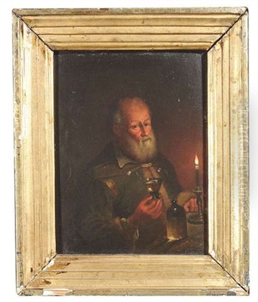 Alter Mann Mit Weinglas Und Einer Kerze Auf Dem Tisch( + Alte Frau Mit Einer Kerze In Der Linken Hand, Das Licht Abdeckend; Pair) Oil Painting by Anna Dorothea Lisiewski