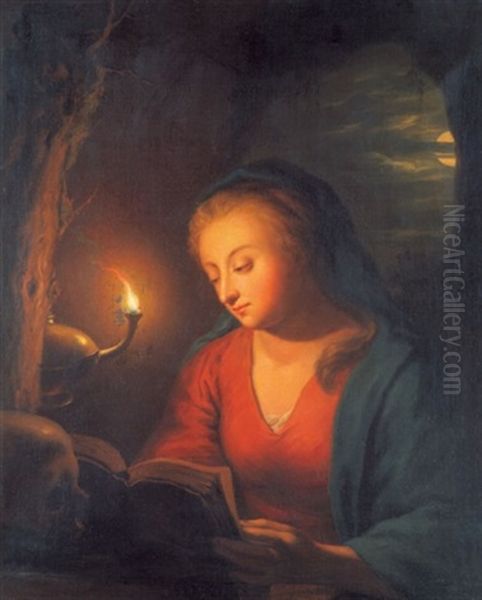 Die Hl. Maria Magdalena In Der Grotte (after Godfried Schalcken) Oil Painting by Julie Lisiewski