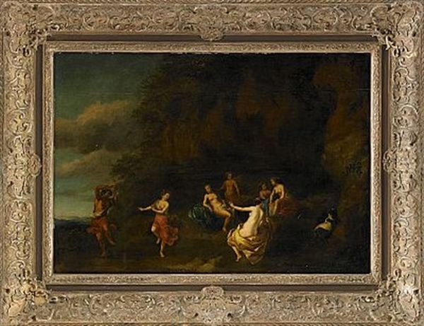 Pastoralt Landskap Med Figurscen Oil Painting by Dirck Van Der Lisse