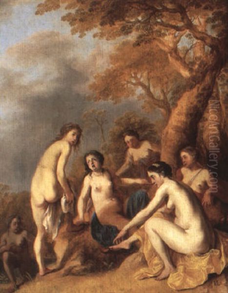 Nymphs Drying Themselves After Bathing Oil Painting by Dirck Van Der Lisse
