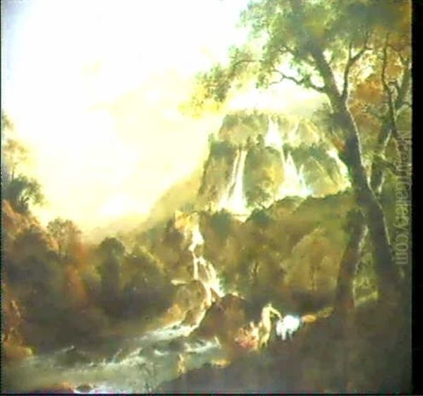 Paysage Aux Baigneuses Avec Les                             Cascades De Tivoli Oil Painting by Dirck Van Der Lisse