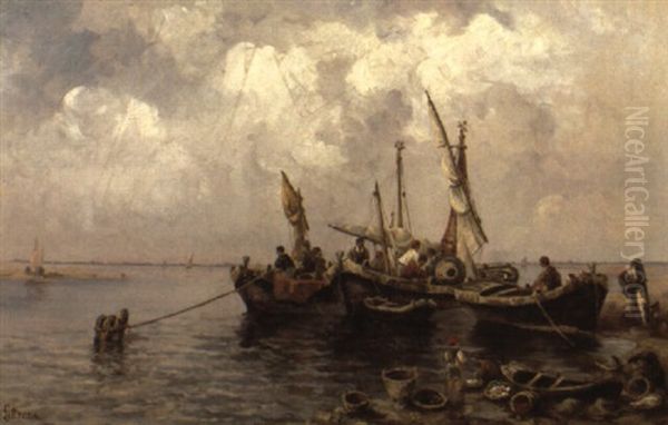 Fischerboote Am Meeresufer Oil Painting by Leontine (Lea) von Littrow