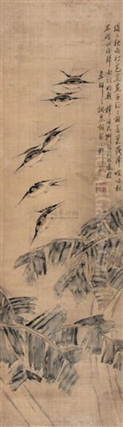 Basjoo And Birds Oil Painting by  Liu Xiling