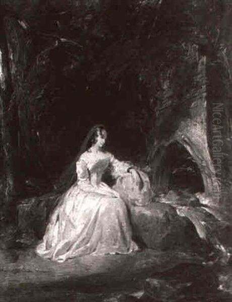 Lady Lucy Ashton, In Parklandschaft Vor Einer Brunnenanlage Sitzend Oil Painting by Henry Liverseege