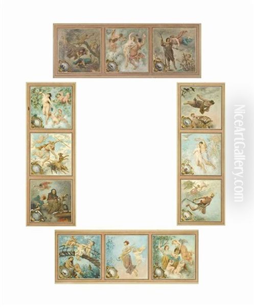 The Revolutionary Calendar (4 Parts) Oil Painting by Frederic-Theodore Lix