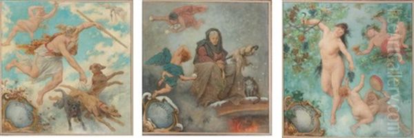 Douze Allegories Representant Les Mois De L'annee (12 Works) Oil Painting by Frederic-Theodore Lix