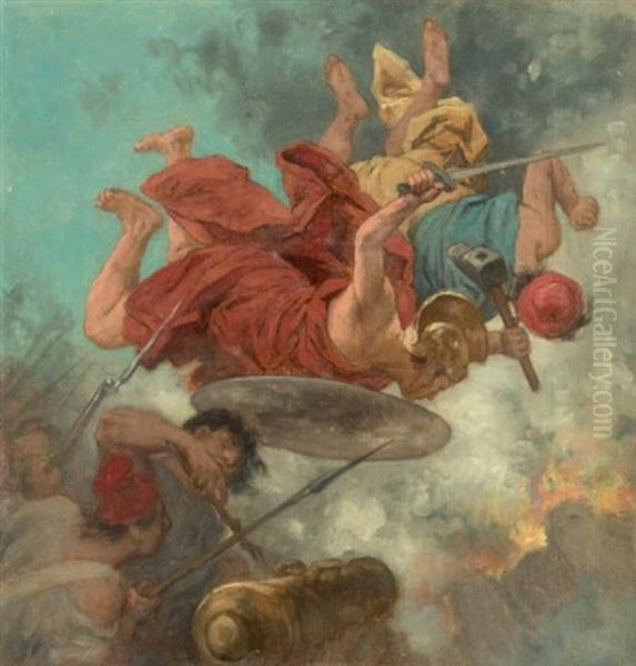 Projet De Decor: Trois Allegories Relatives A La Ville De Paris Et A La Constitution Des Droits De L'homme Et Du Citoyen (3 Works) Oil Painting by Frederic-Theodore Lix