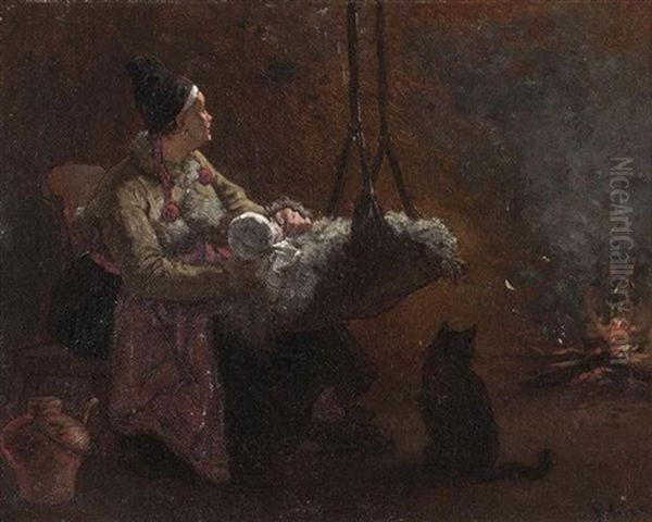 Mutter Mit Kind Am Feuer Oil Painting by Frederic-Theodore Lix