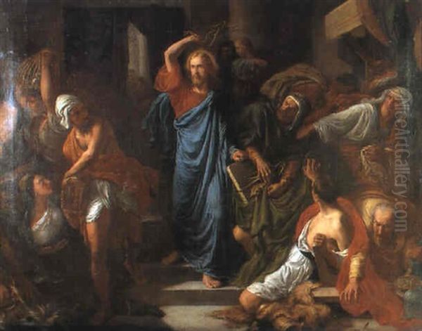 Jesus Chassant Les Marchants Du Temple Oil Painting by Frederic-Theodore Lix
