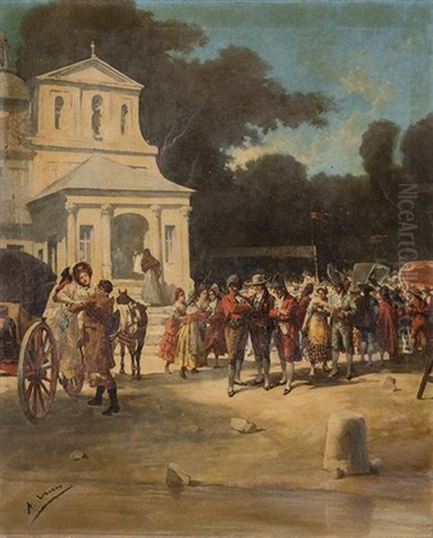 En La Ermita De San Antonio De La Florida Oil Painting by Angel Lizcano Y Monedero