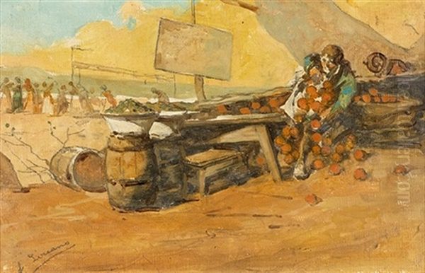 Puesto De Naranjas Oil Painting by Angel Lizcano Y Monedero