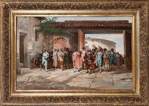 Toreros Entrando A La Capilla En La Plaza De Las Ventas Oil Painting by Angel Lizcano Y Monedero