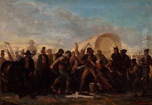 Pelea De Navajas Oil Painting by Angel Lizcano Y Monedero