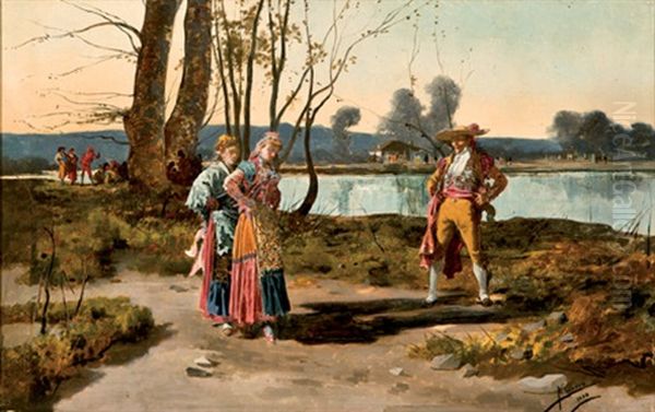 Majos Junto Al Lago Oil Painting by Angel Lizcano Y Monedero