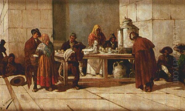 Escena De Mercado Oil Painting by Angel Lizcano Y Monedero