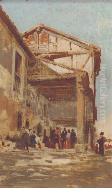 Figures In A Market Place Oil Painting by Angel Lizcano Y Monedero