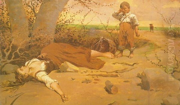 Llorando A La Madre Oil Painting by Angel Lizcano Y Monedero