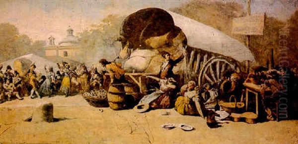 La Plebe Madrilea Divirtiendose En San Antonio De La Florida Oil Painting by Angel Lizcano Y Monedero