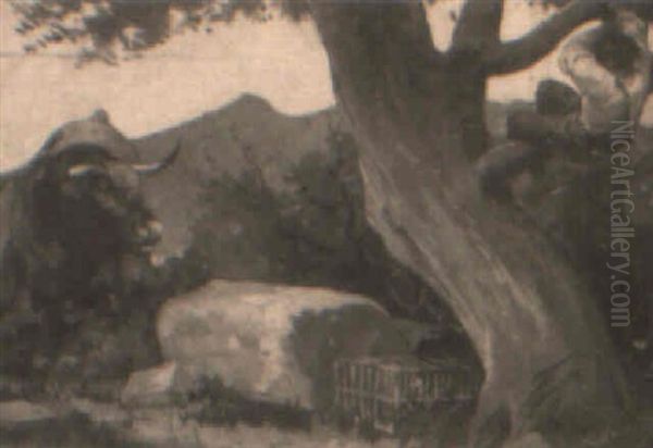 Escapando Del Toro Oil Painting by Angel Lizcano Y Monedero