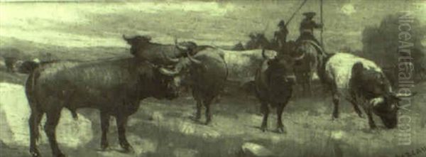 Toros Oil Painting by Angel Lizcano Y Monedero