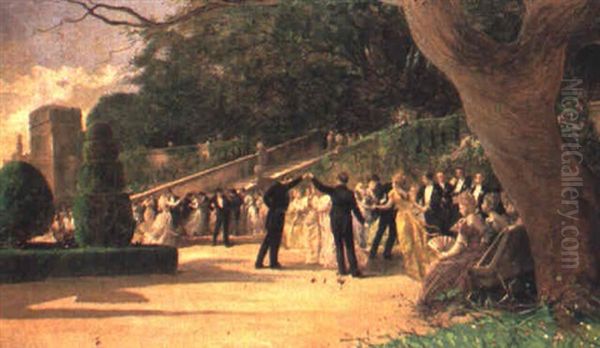 Baile En Los Jardines De Palacio Oil Painting by Angel Lizcano Y Monedero