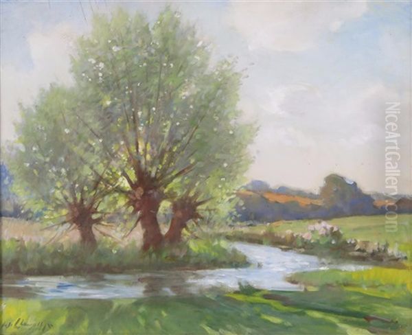 Willows In A River Landscape Oil Painting by William Samuel Henry Llewellyn