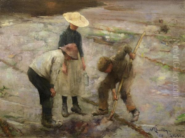 Digging For Bait, Skilly Oil Painting by William Samuel Henry Llewellyn
