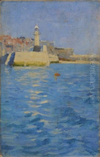 St. Ives Pier With The New Lighthouse Oil Painting by William Samuel Henry Llewellyn